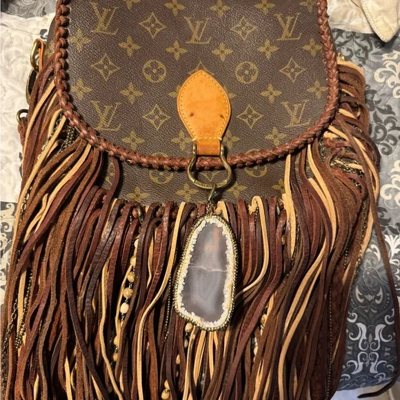 Louis Vuitton Monogram Fringe Backpack with Tan Trim and Brown Braided Details Out West Montsouris Backpack Revamped Leather Braiding and  main image 2